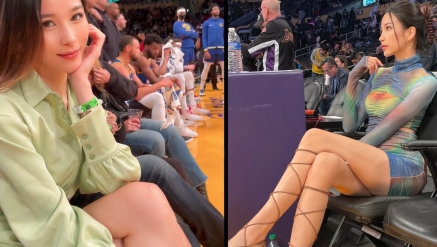 NBA场边“最强美腿”的新西兰美女金诗迪，坐在詹姆斯旁边爆火