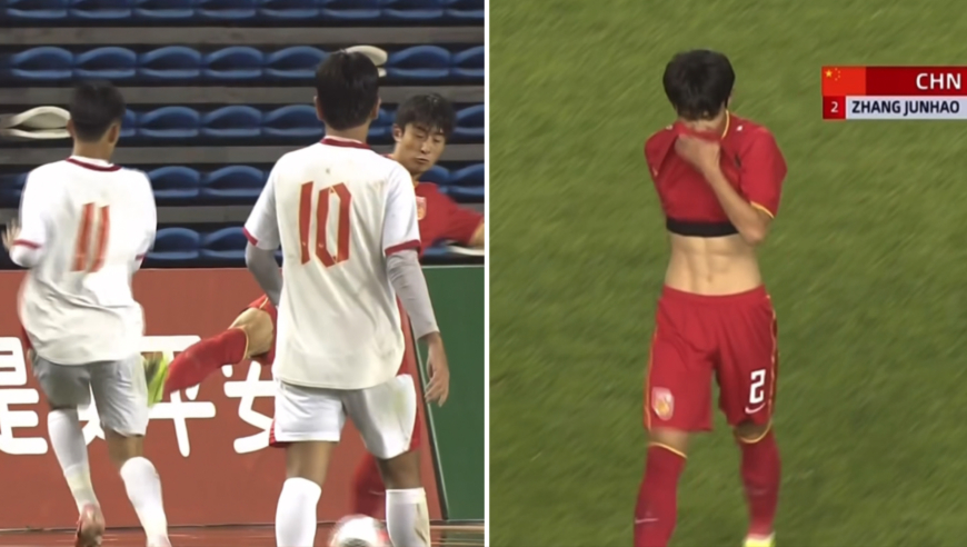 红牌一点都不冤！U16国足小将替补登场仅5分钟就因危险动作被罚下