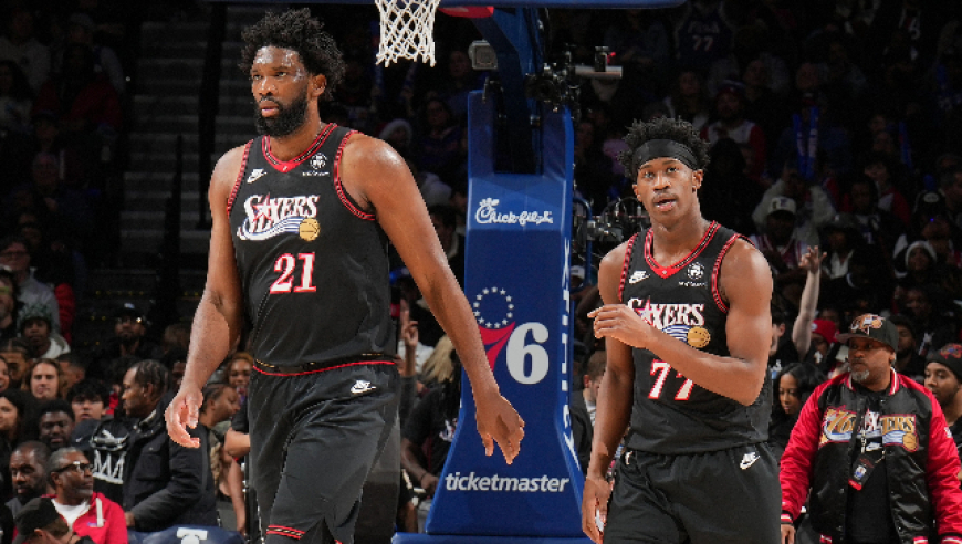 探花郎22+4+5，恩比德爆砍39分保罗乔治4记三分，76人复仇步行者