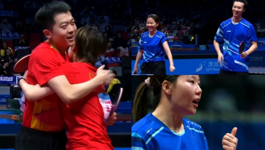 混双铜牌赛有多激烈？陈幸同现场点赞队友两人对笑，邓亚萍赞王艺迪打成男双