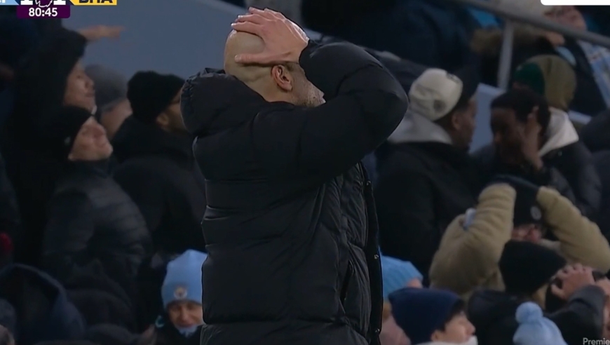 曼城1-1布莱顿英超三连平：哈兰德失逆转良机软绵无力瓜帅抱头无奈