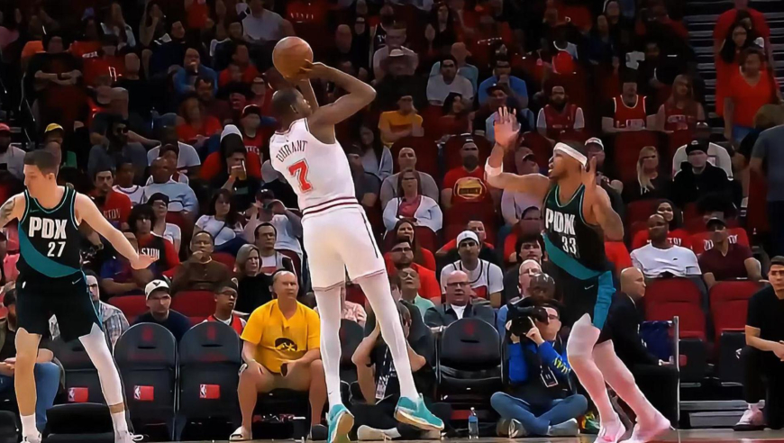 火箭困境看死神！开拓者火力全开 杜兰特连续干拔带领火箭连轰9分