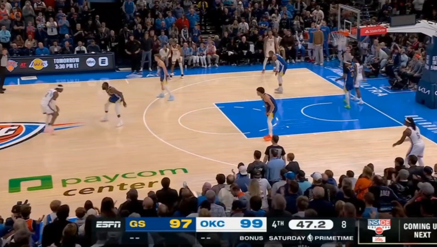 亚历山大顶着追梦防守投进关键三分!回顾雷霆对阵勇士最后一刻