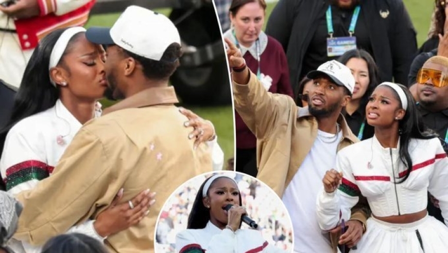 秀恩爱！米切尔超级碗现场亲吻未婚妻 得到哈登后承诺夺冠就与她结婚