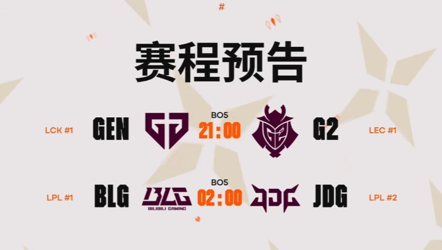 全球先锋赛半决赛对阵：BLG、JDG上演内战，G2对阵GEN