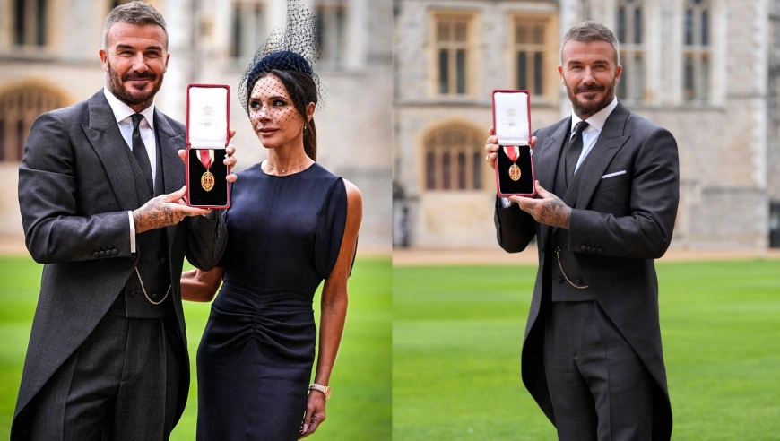 贝克汉姆获英王亲封爵士，穿妻子设计西装授勋，长子和其老婆缺席家庭庆功会