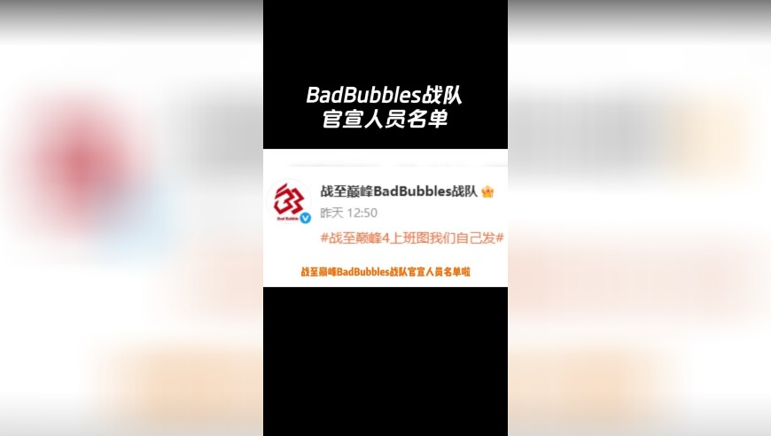 战至巅峰BadBubbles战队官宣人员名单啦！