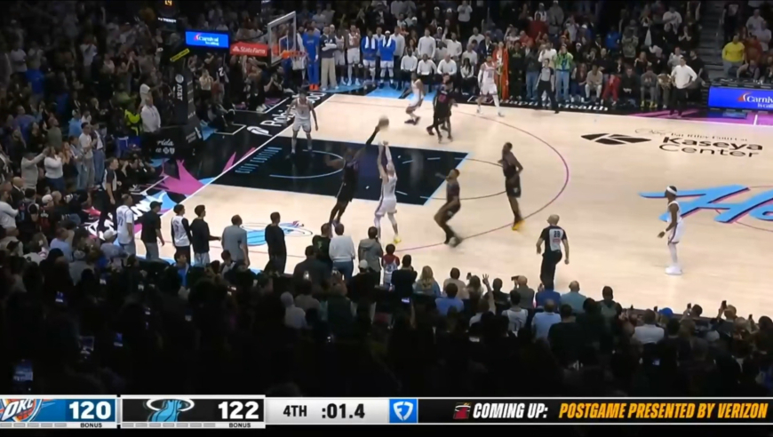 惊魂一分钟！维金斯三分反超 卡鲁索压哨三分绝杀不中，热火险胜雷霆