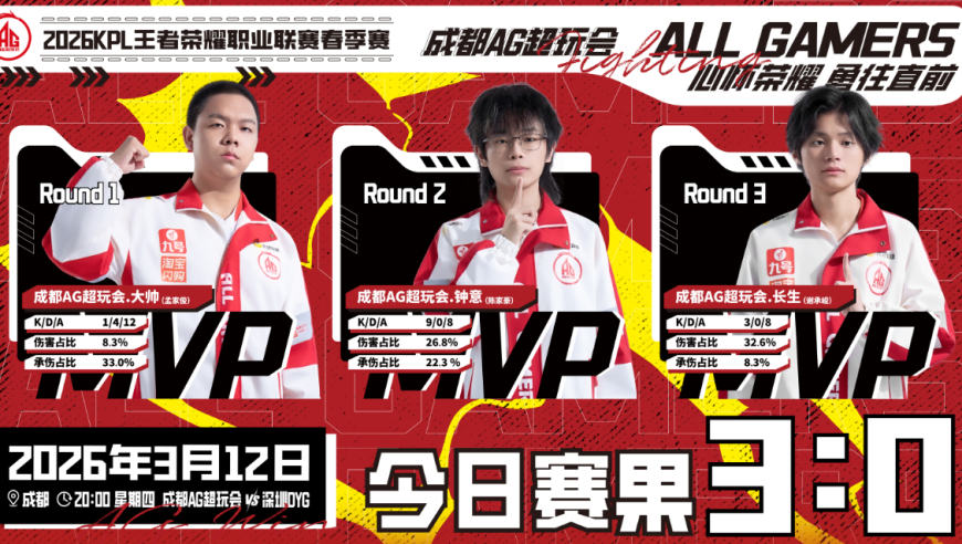 AG3-0DYG，钟意长生首拿MVP，大帅继续榜一大哥，一诺猛夸bao教BP