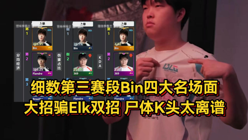 Bin只吃经济不干事？细数第三赛段Bin四大名场面，大招骗Elk双招太离谱