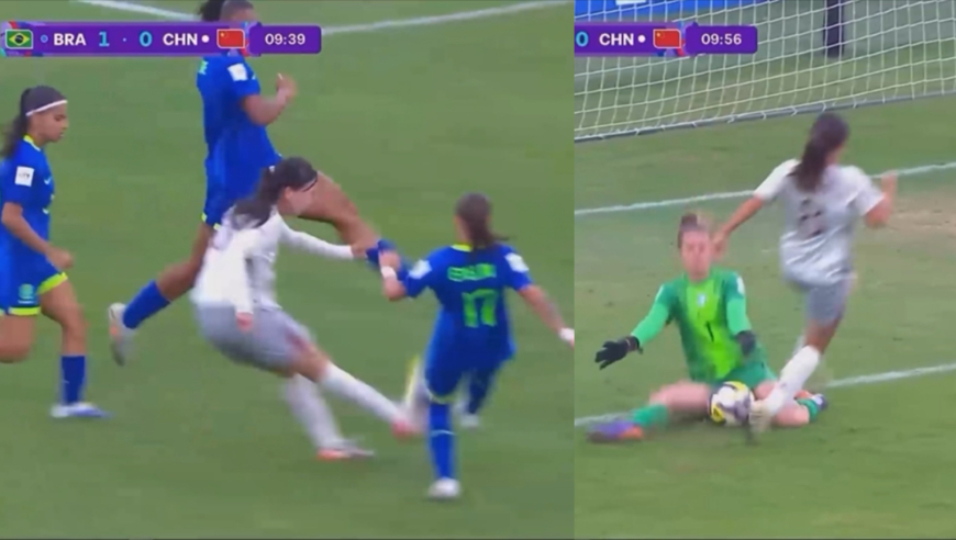 差点进球运！回看U17中国女足三次威胁打门：两度单刀巴西门将神扑