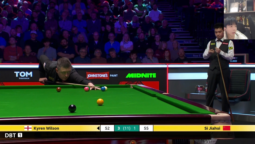 斯诺克防守大战，中国火炮斯佳辉对阵囧哥威尔逊，机会转瞬即逝