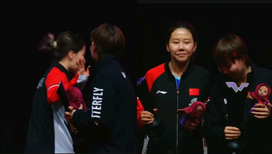 女单颁奖仪式：陈幸同提前下场被叫回逗笑朱雨玲，主动伸手祝贺格局大