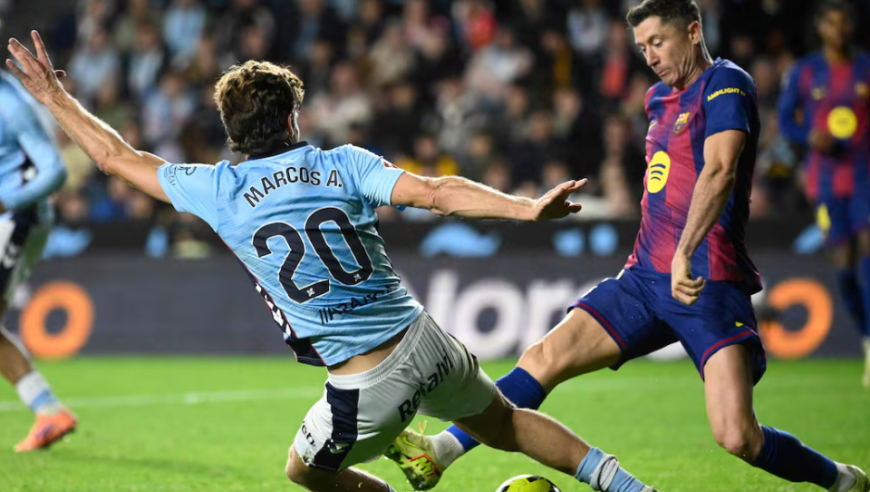 西甲：巴萨两度被扳平4-2胜出 莱万三球亚马尔破门德容染红