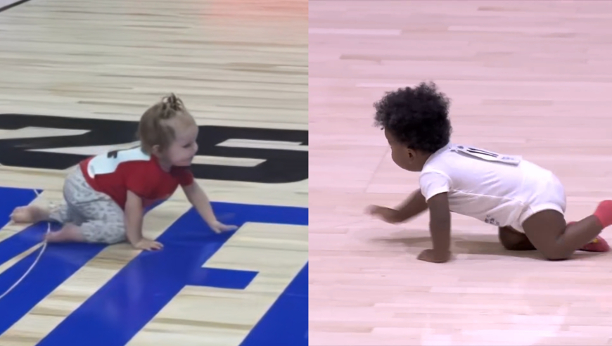 赢在起跑线！NBA夏联暂停进行宝宝爬行赛，不同人种天赋差距明显