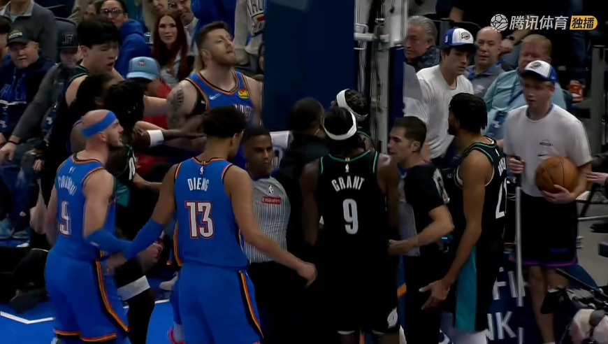 原声回顾开拓者雷霆冲突：吕佩尔拉拽吃一级恶犯 杨瀚森急忙劝架