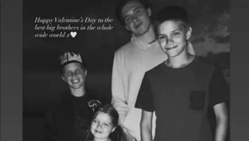 贝克汉姆家小七情人节晒三个哥哥，贝嫂转发温情示好长子布鲁克林
