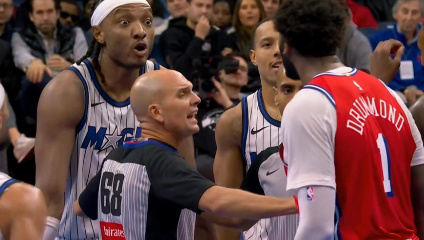 76人魔术集体冲突全过程：庄神小卡特互推萨格斯扩大事件多人吃技犯