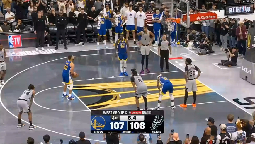 惊魂一分钟！库里罚球准绝杀 福克斯绝杀不中，勇士险胜马刺