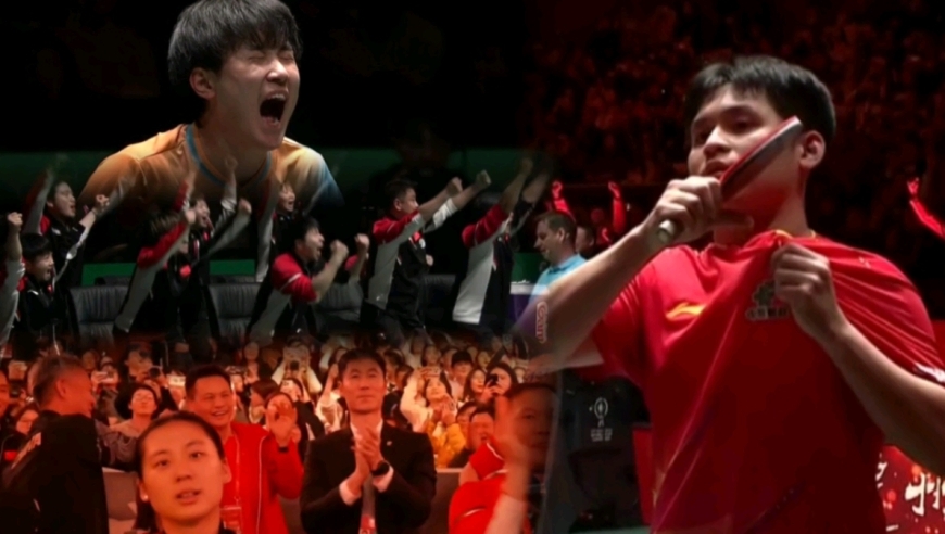 国乒是冠军！林诗栋逆转张本智和神仙对攻赏析，手指国旗庆祝团魂炸裂