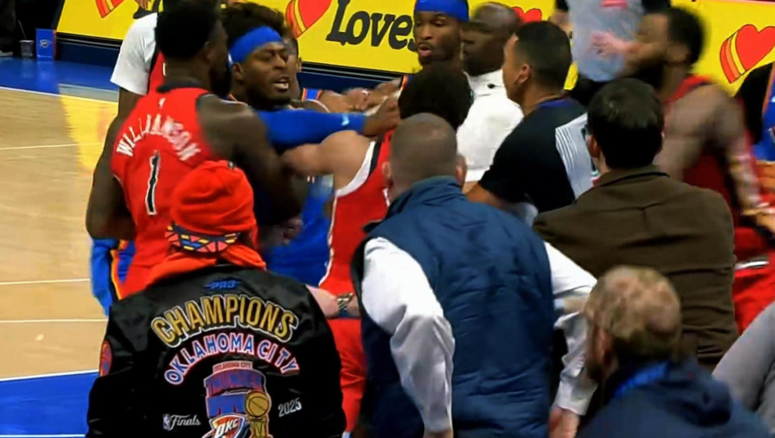 大规模冲突！多尔特与菲尔斯互相推搡 雷霆鹈鹕比赛结束时集体冲突