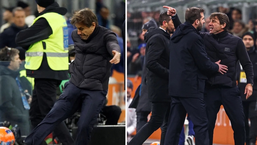 小麦双响救主！孔蒂爆踢球对裁判咆哮直红，那不勒斯2-2国米