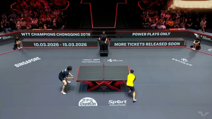 王楚钦潇洒完成在新加坡大满贯赛的首秀，发球自负申请鹰眼挑战