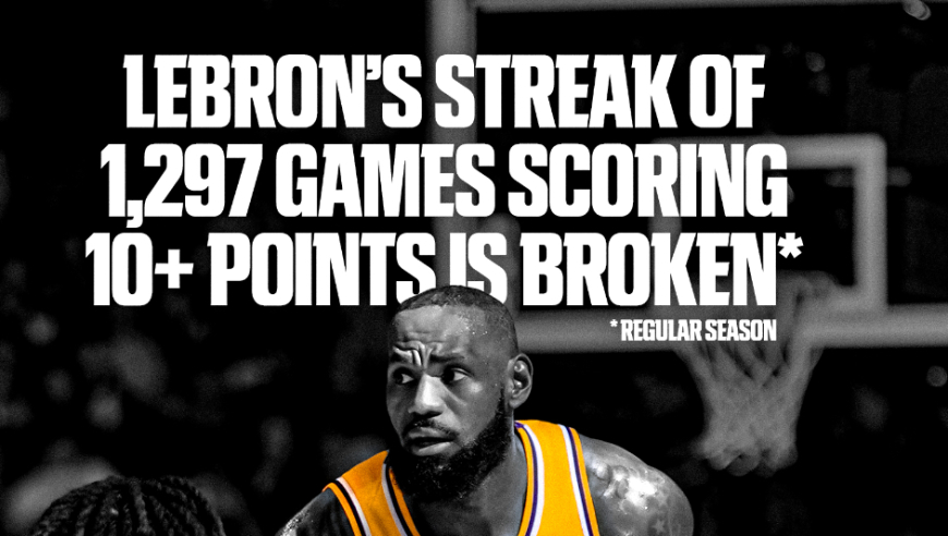 勒布朗6909天神迹终结！直播员高呼OMG 美媒用回忆证伟大再赞山羊