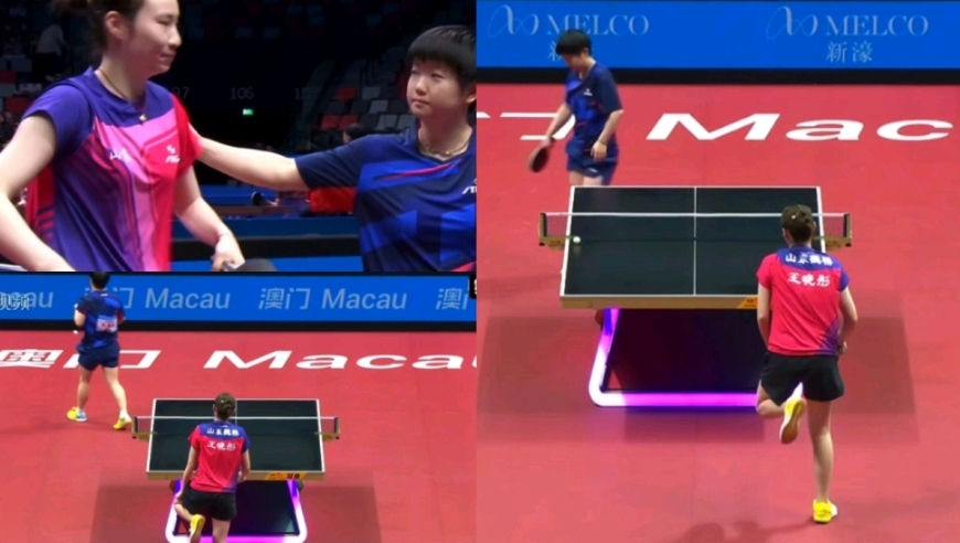 超猛！孙颖莎正手重炮式进攻把王晓彤限制到跺脚，赛后笑着拍拍她的肩