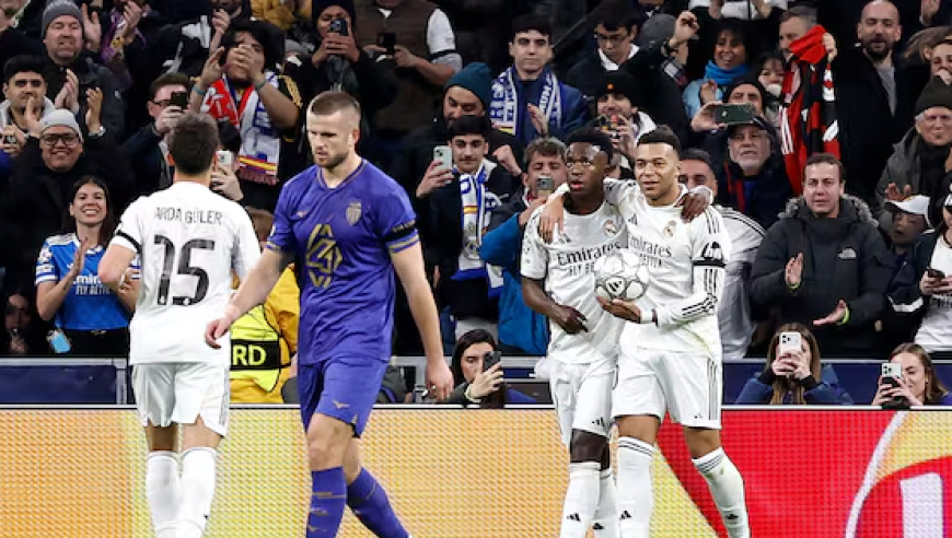 欧冠：皇马 6-1胜摩纳哥升至第2 姆巴佩两球维尼修斯1射2传