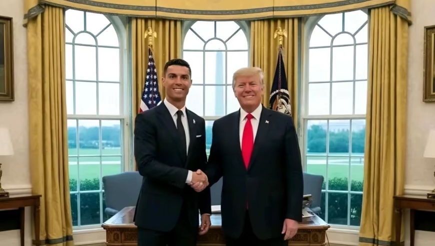 排面！40岁C罗造访白宫+微笑握手特朗普，美国总统盛赞：他是GOAT
