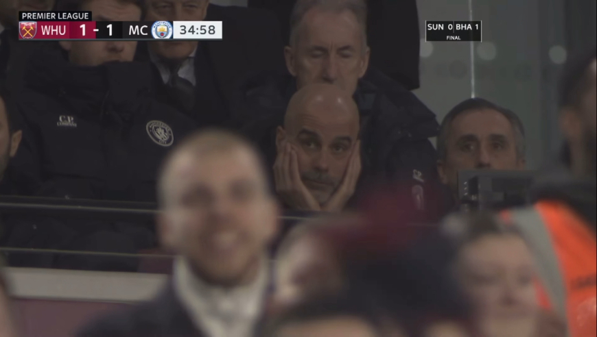 掉链子！还原曼城领先4分钟遭秒扳平全过程，瓜帅抱头生无可恋