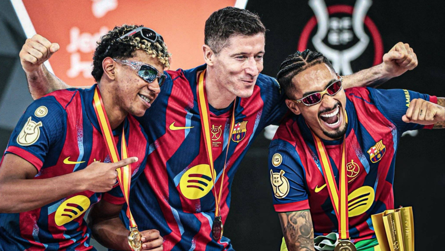 巴萨3-2皇马卫冕西超杯：拉菲尼亚双响莱万建功 维尼修斯一条龙