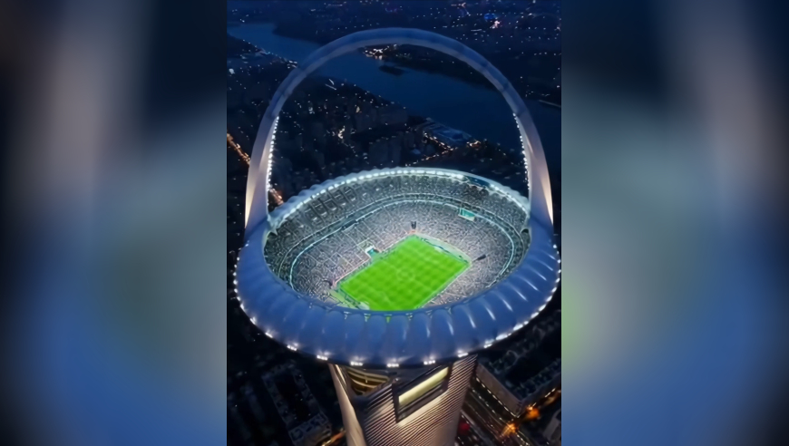 世界第一花篮体育场可容纳10万人 建造在摩天大楼顶楼（ai创作）