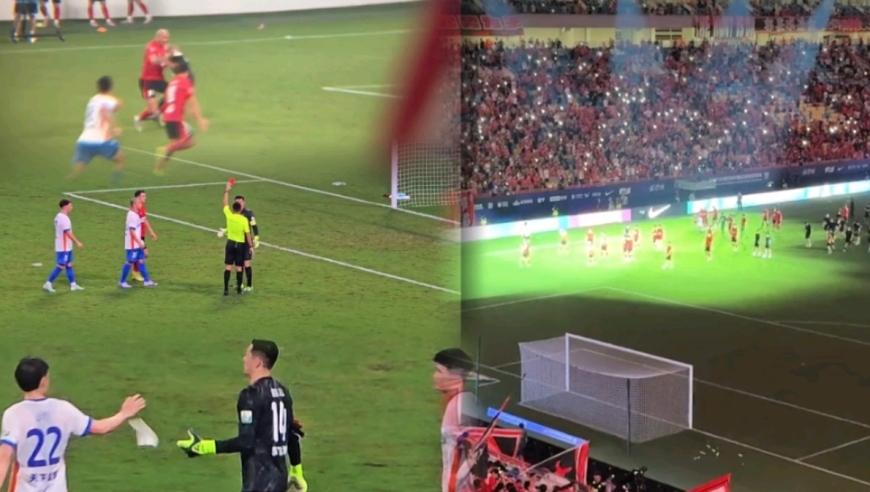 成都三杀泰山4万球迷高唱光辉岁月！实拍王大雷染红+扔袖标又上头了