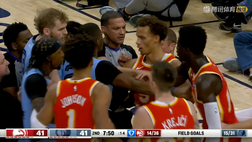 灰熊老鹰冲突全程：莫兰特遭胯下之辱后怒推对手 双方一度陷入混乱