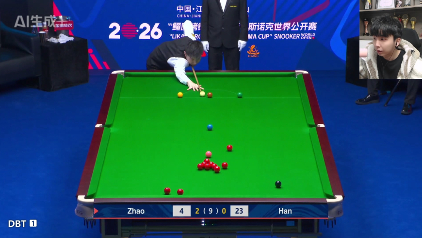 一准一炸走江湖！赵心童世界公开赛对阵外卡选手下狠手，太凶残了