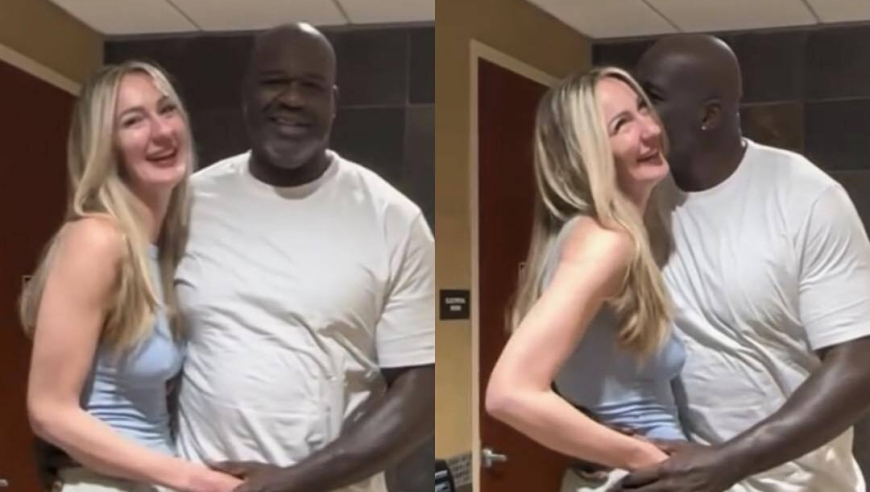 奥尼尔拥抱全球最高模特，前俄罗斯女篮叶卡捷琳娜，曾获奥运铜牌