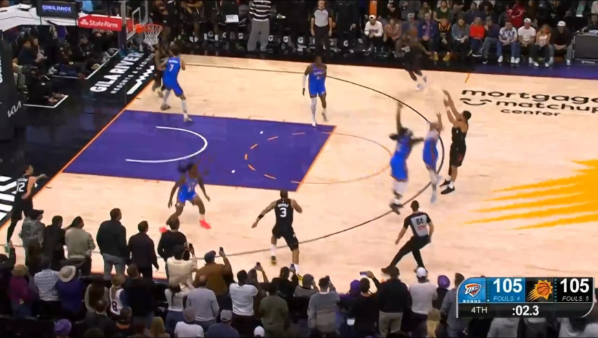 惊魂一分钟！狄龙关键三分 杰伦威扳平 布克三分绝杀，太阳险胜雷霆