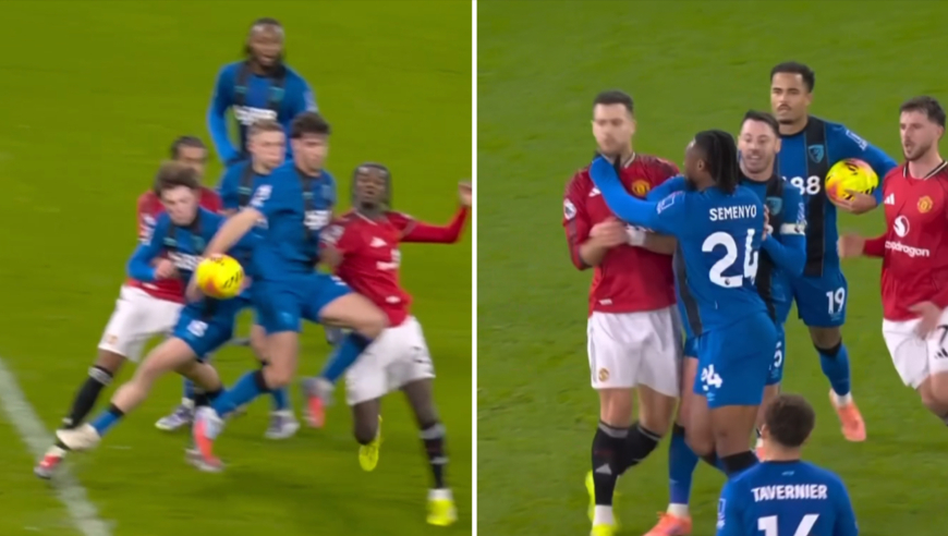 曼联主场被黑？逐帧回看伯恩茅斯禁区内4次疑似手球＋锁喉行为逃红
