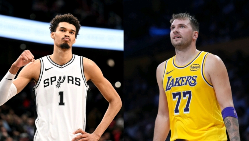 湖人战马刺首节集锦 文班亚马首球展现高度优势 东契奇13分3助