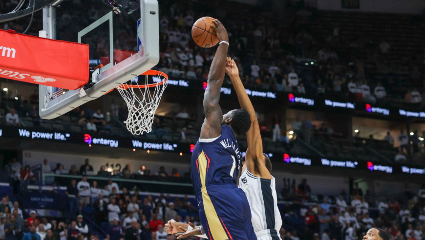 25日NBA官方十佳球：锡安两度隔扣文班 库里高难抛投蒙克压哨