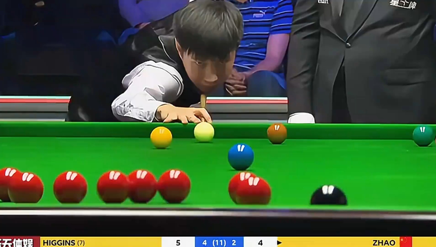 体坛记忆｜ 赵心童被逼急用长台突破问题，希金斯毫无还手之力，防守没有用处