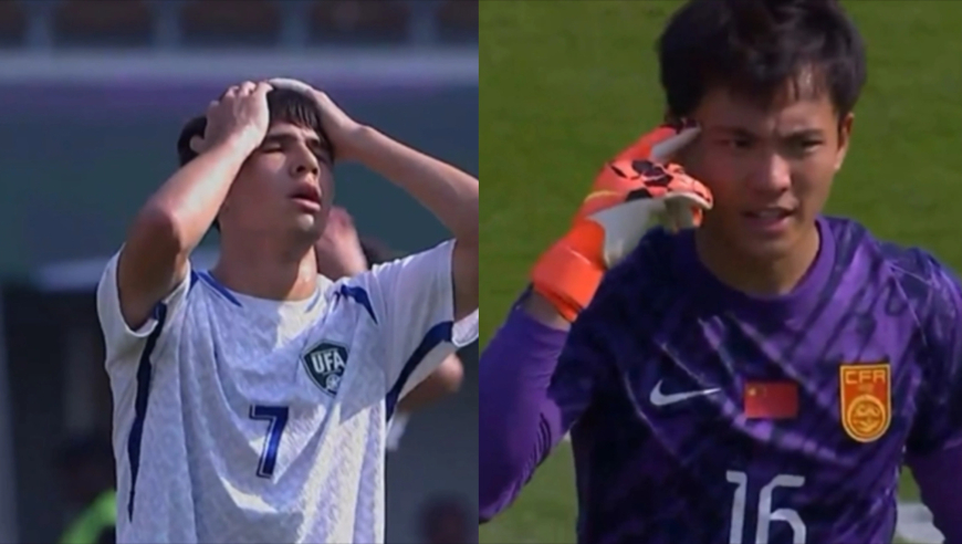 乌兹球员抱头惊讶！李昊半场三次世界级扑救回放：封单刀极限飞身