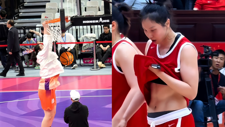 中国女篮巾帼不让须眉，张茹八块腹肌，2米24张子宇扣篮如喝水