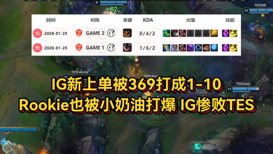 IG惨遭TES暴打，新上单被369打成1-10，Rookie也成短板真拉完了
