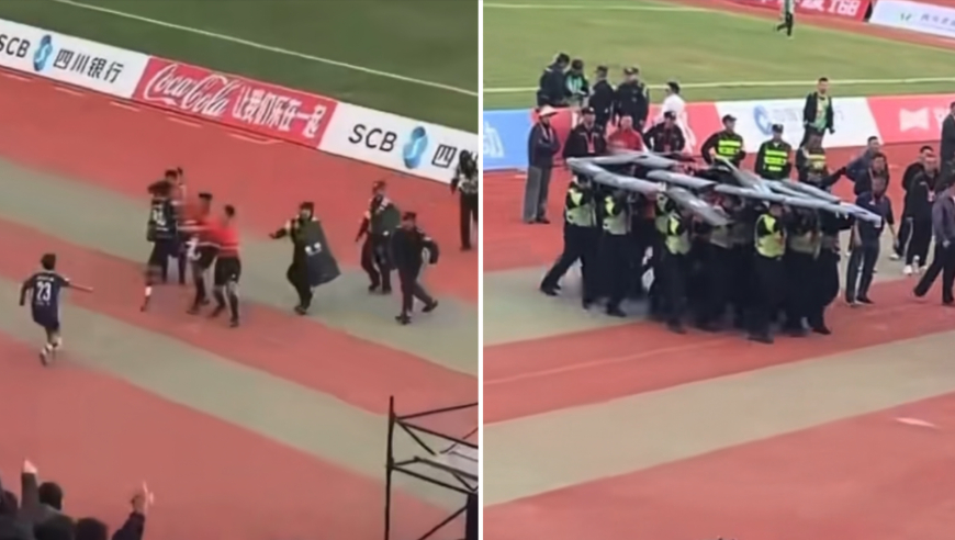 太离谱！川超凉山队球员赛后飞踹裁判，裁判在安保人员护送下离场