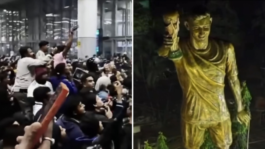 火爆！近万名印度球迷凌晨等候梅西到来，巨型“球王雕像”亮相