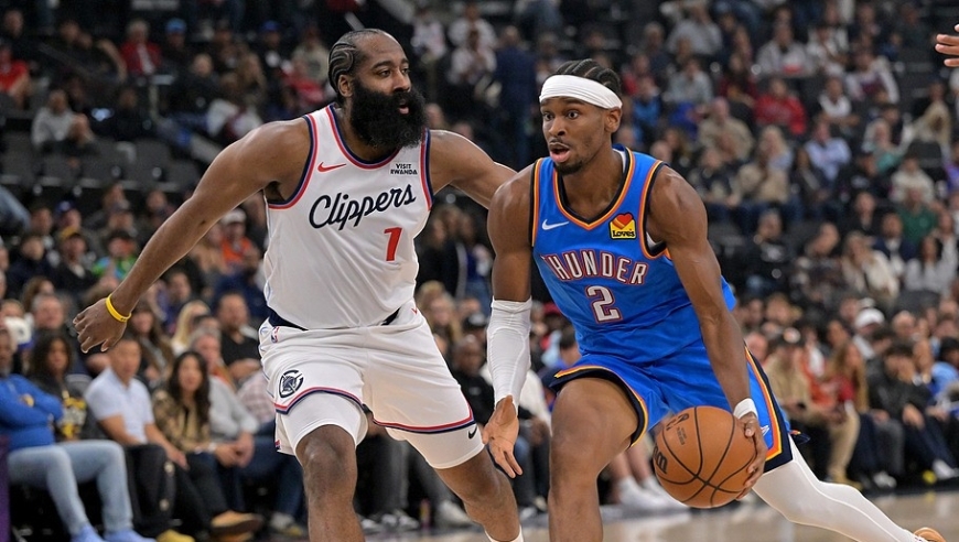 NBA常规赛：雷霆大胜快船开局轰八连胜 亚历山大30+12哈登25分