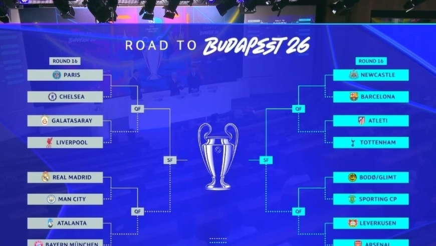 欧冠16强抽签出炉：皇马VS曼城！巴黎大战切尔西 热刺PK马竞